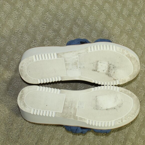 Eileen Fisher Women's 8 Blue Woven Nubuck Two Strap Platform Wedge Sandals - Picture 6 of 6